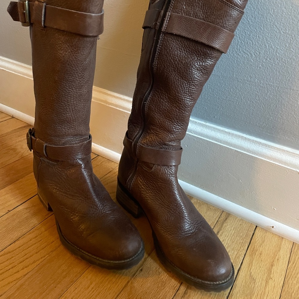Brown leather boots